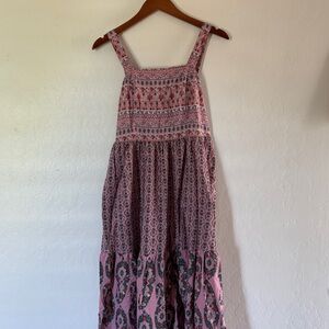 boho maxi pink patterned dress | size: L